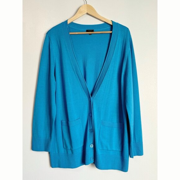 Talbots Women’s Plus 1X Turquoise Blue Cotton Rayon Cardigan Sweater Pockets - Picture 2 of 8